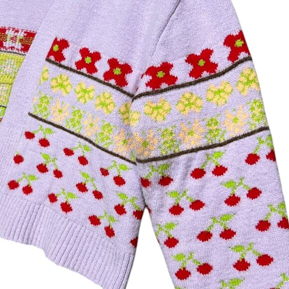 ZARA Womens Cropped Jacquard Knit Cherry Cardigan Sz M Sweater Cottage Coquette - Picture 5 of 11